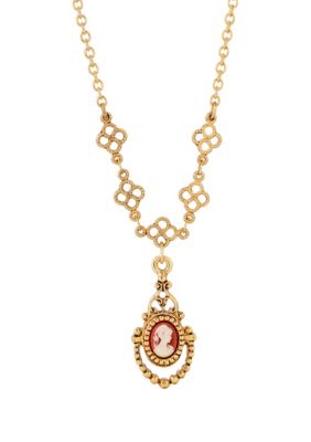 Gold Tone Carnelian Cameo Necklace