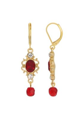 Gold-tone Red Crystal Drop Earring