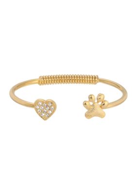 Gold-tone Crystal Heart Paw Cuff Bracelet