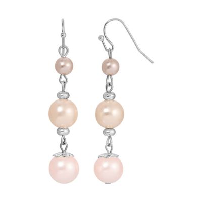 Silver Tone Multi Color Faux Pearl Drop Earrings