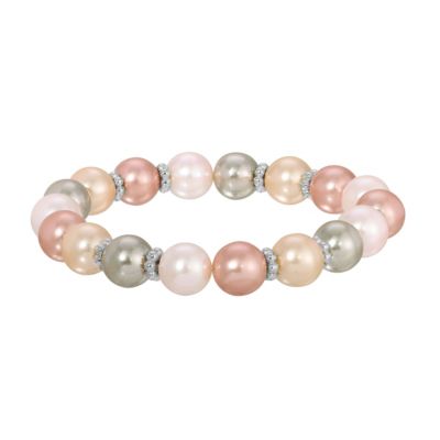 Silver Tone Multi Color Faux Pearl Stretch Bracelet