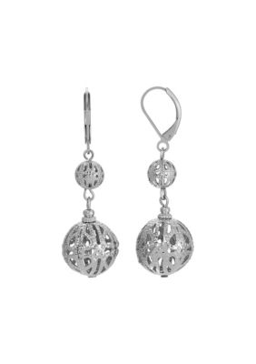 Silver-tone Filigree Bead Drop Earrings