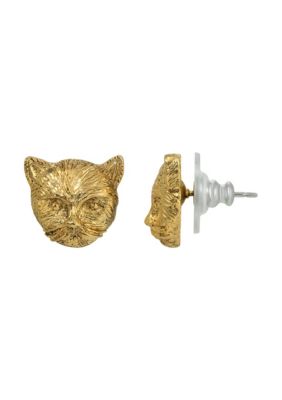 Gold Tone Cat Stud Earrings