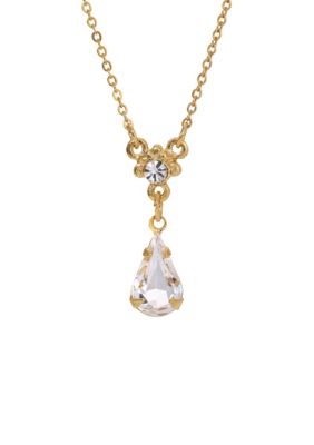 Gold-tone Crystal Pendant Necklace 16" adj.