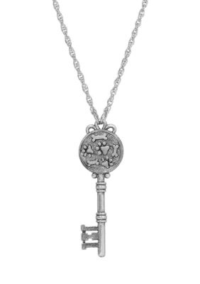 Pewter Key Paw Necklace 28"