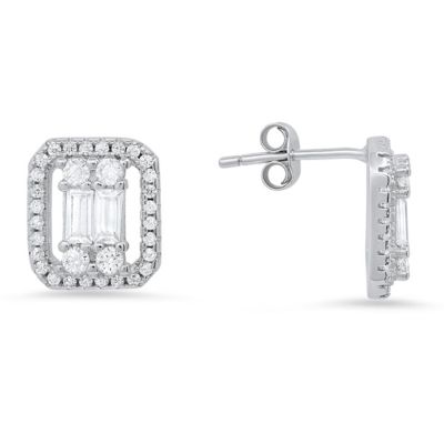 Lab Created Sterling Silver Baguette-cut CZ Stud Earrings