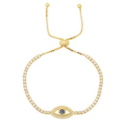 Lab Created 14k Gold Over Silver CZ Evil Eye Adjustable Bracelet