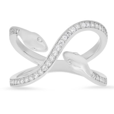 Lab Created Sterling Silver CZ Snake Ring
