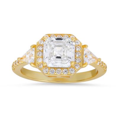 Lab Created Sterling Silver Asscher-cut Halo CZ Ring