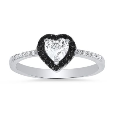 Lab Created Sterling Silver Heart-cut CZ Halo Ring