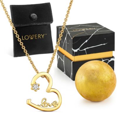 14K Gold Plated Open Heart Cz Stone Pendant Love Necklace with Pouch, Bath Bomb & Gift Box