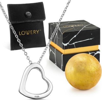Sterling Silver Heart Pendant Necklace with Pouch, Bath Bomb, & Gift Box