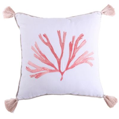 Embroidered Coral with Tassels Pillow
