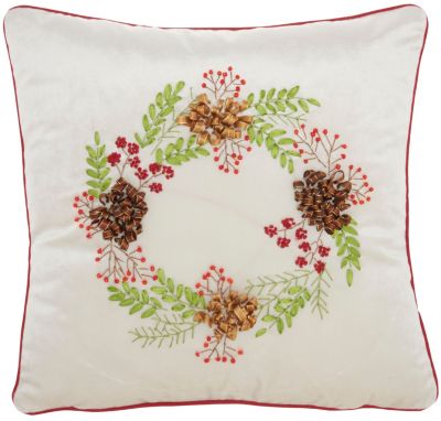 Ribbon Emb Pinecones Pillow