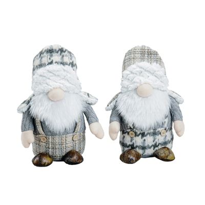 11 inch Gray Plaid Gnomes, Set of 2