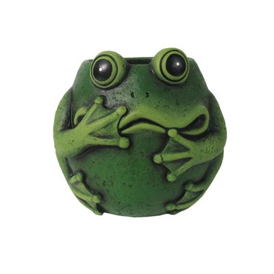 6.4 inch Round Cement Green Frog Planter