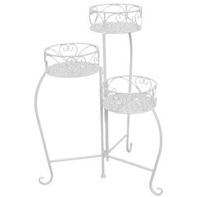 23 inch Iron Three Pot Plant Stand, Antique White