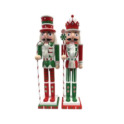 14 inch Red and Green Peppermint Nutcrackers, Set of 2