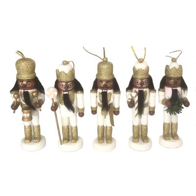 5 inch Black, White and Gold Glitter Nutcrackers, Set of 5