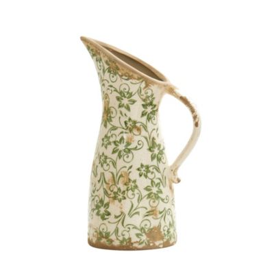 10-Inch Tuscan Ceramic Green Scroll Pitcher Vase
