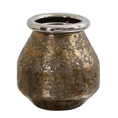 9.5-Inch Textured Bronze Vase with Silver Rim