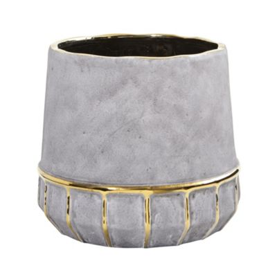8.5-Inch Regal Stone Decorative Planter with Gold Accents