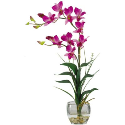 Dendrobium with Glass Vase Silk Flower Arrangement