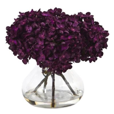 8.5-Inch H Hydrangea Silk Flower Arrangement with Glass Vase