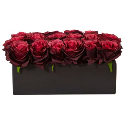 Dozen Silk Roses in Ceramic Rectangular Planter