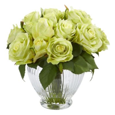 9-Inch Rose Artificial Floral Arrangement in Elegant Glass Vase