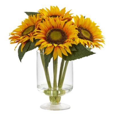 12-Inch Sunflower Artificial Arrangement in Glass Vase