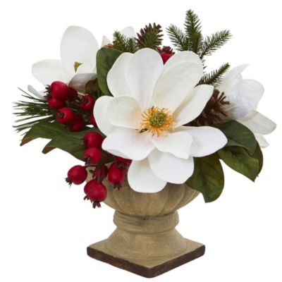 15-Inch Magnolia, Pine and Berries Artificial Arrangement