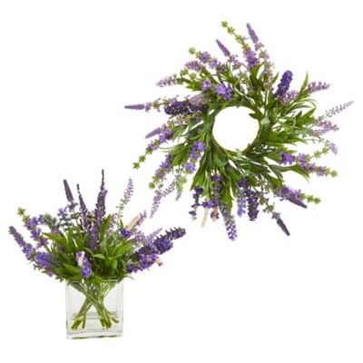 12-Inch Lavender Arrangement and 14-Inch Lavender Wreath (Set of 2)