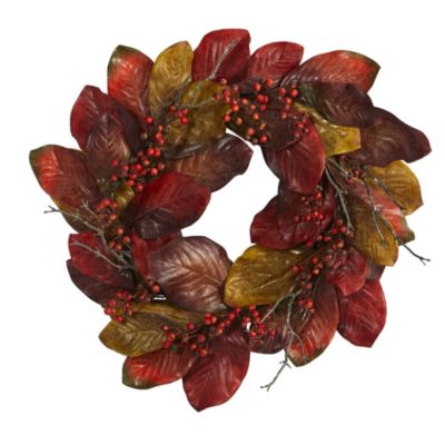 24-Inch Harvest Magnolia Leaf and Berries Artificial Wreath