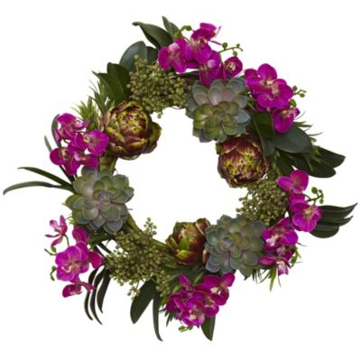 20-Inch Orchid, Artichoke and Succulent Wreath