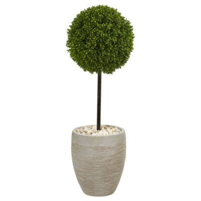 3-Foot Boxwood Ball Topiary Artificial Tree in Oval Planter UV Resistant (Indoor/Outdoor)