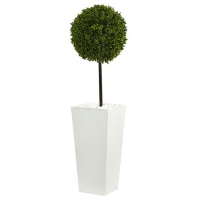 3.5-Foot Boxwood Ball Topiary Artificial Tree in White Tower Planter UV Resistant (Indoor/Outdoor)