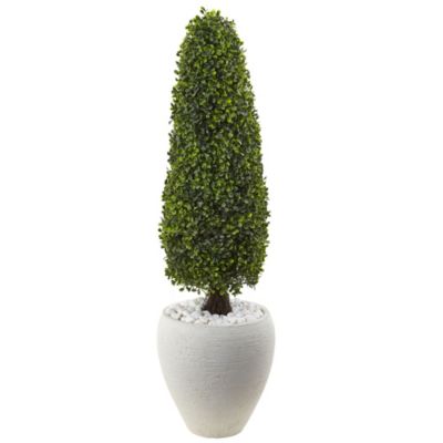 41-Inch Boxwood Topiary with Textured White Planter UV Resistant (Indoor/Outdoor)