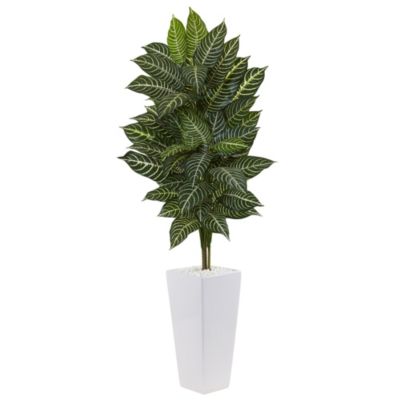4-Foot Zebra Artificial Plant in White Tower Planter