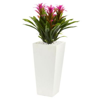 Triple Bromeliad Artificial Plant in White Tower Planter