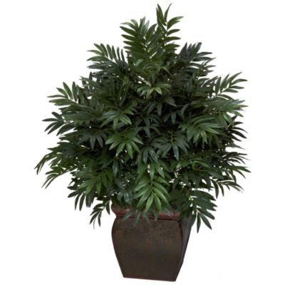 Triple Bamboo Palm with Decorative Planter Silk Plant