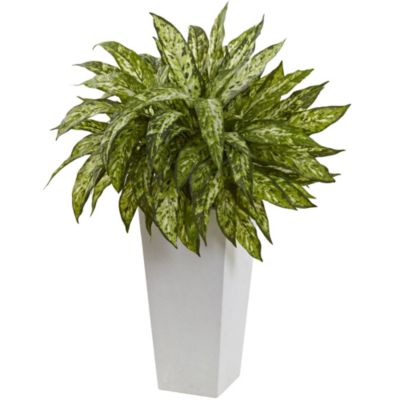 Aglaonema Artificial Plant with White Decorative Planter