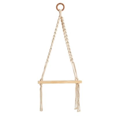 12-Inch x 22-Inch Hand Woven Macrame Wall Hanging with Wooden Shelf