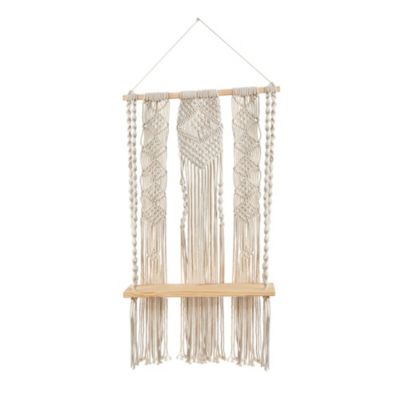 2.5-Foot x 1.5-Foot Layered Macrame Wall Hanging with Wooden Shelf
