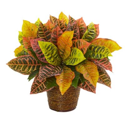 17-Inch Garden Croton Artificial Plant in Basket (Real Touch)