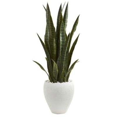 3.5-Foot Sansevieria Artificial Plant in White Planter