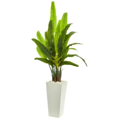 69-Inch Travelers Palm Artificial Tree in White Tower Planter