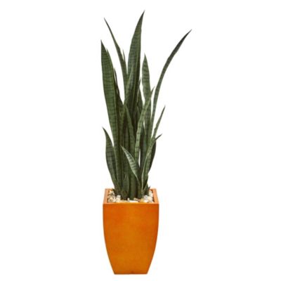 55-Inch Sansevieria Artificial Plant in Orange Planter