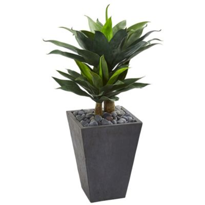 37-Inch Double Agave Succulent Artificial Plant in Slate Planter