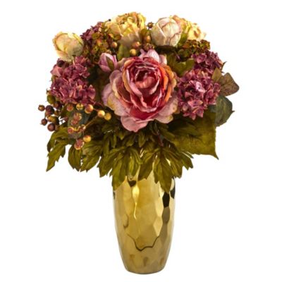 19-Inch Peony Artificial Arrangement in Gold Vase